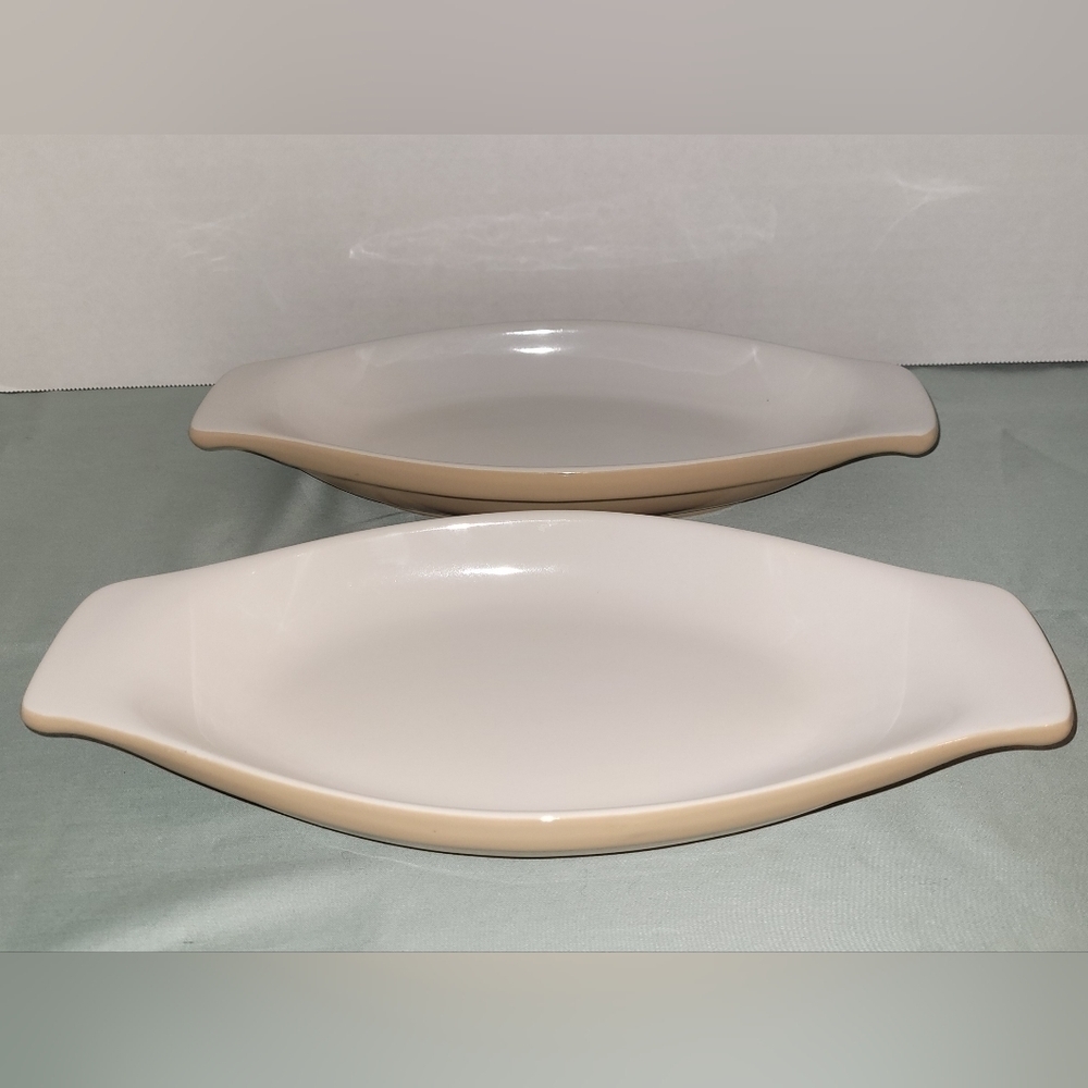 2 Tan‎ Farberware 12" Au Gratin Dishes 16 Oz Stoneware~Oven, Microwave~EUC